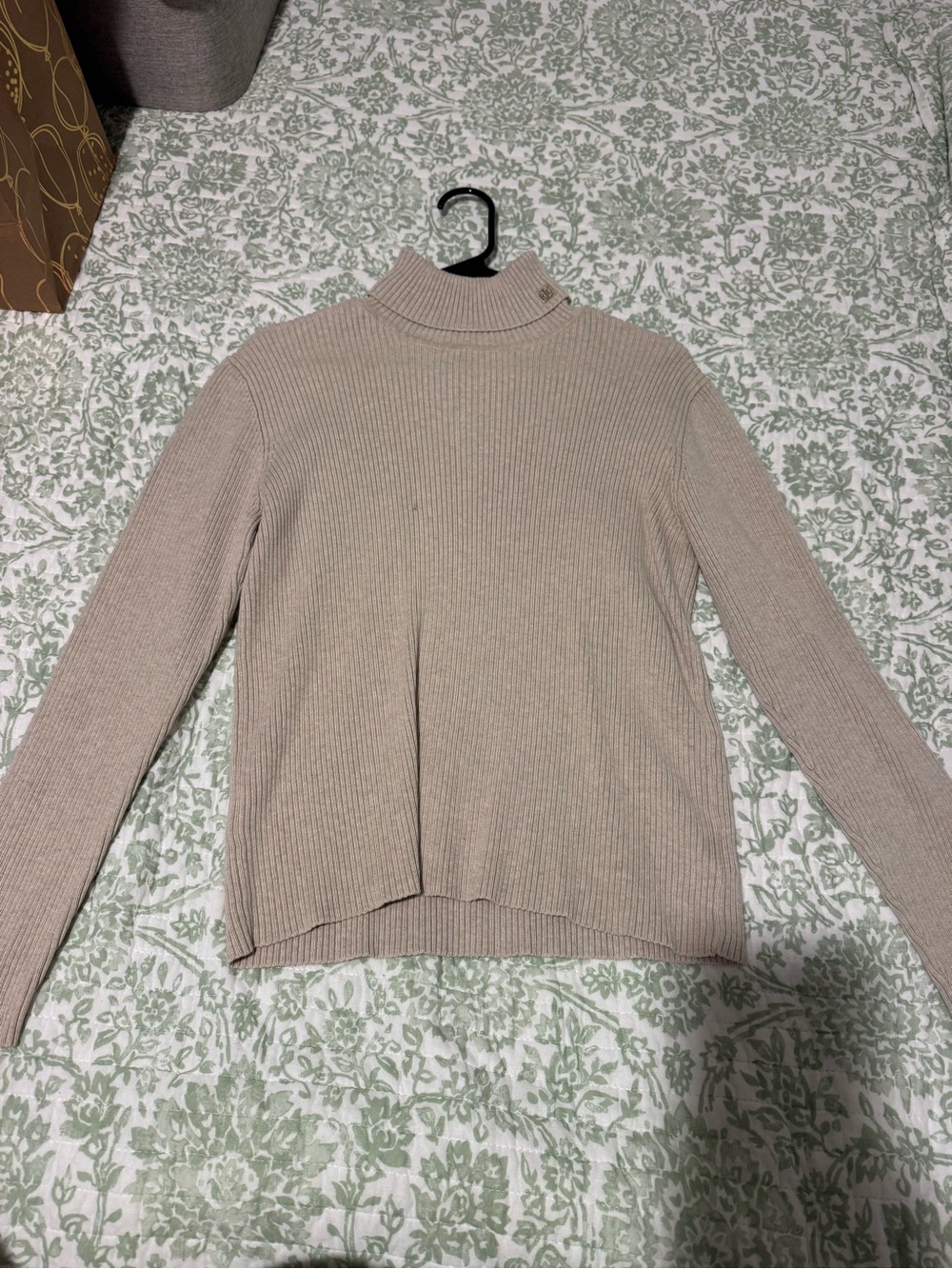 Lauren Ralph Lauren Ribbed Mock Neck Sweater in Taupe